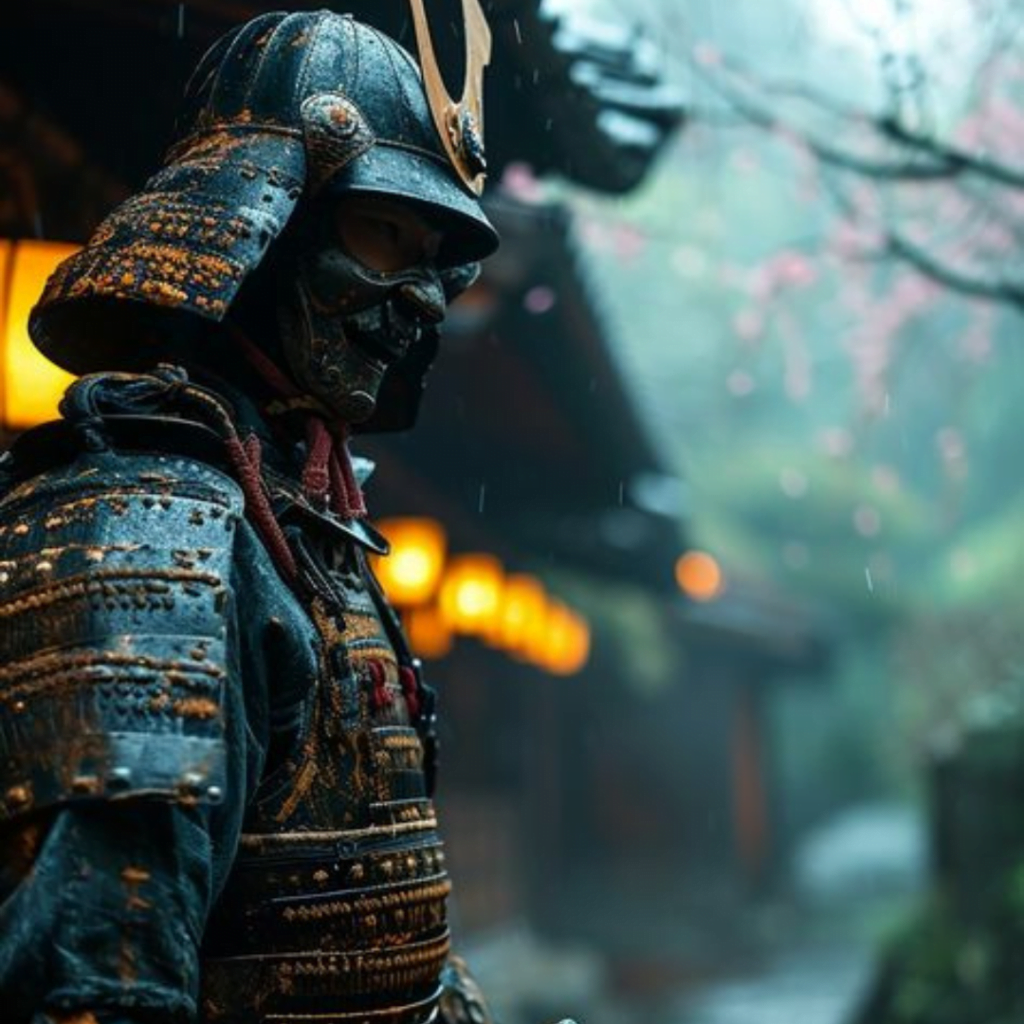 Samurai standing calm and stoic in traditional samurai armour