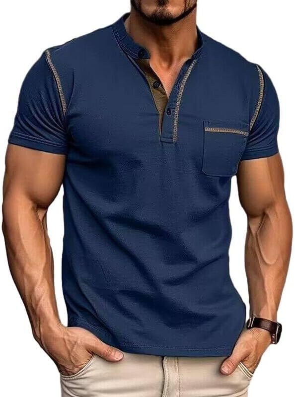 Men's Fashion Henley Shirt Classic Short/Long Sleeve Lightweight Button Cotton T-Shirt Casual Top