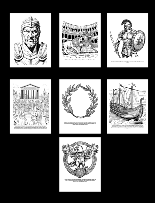 7 examples of what is in the Gladiator coloring book.