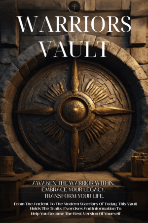 Warriors Vault eBook cover: Self-help book inspired by ancient warrior principles and mindset, guiding men to unlock their inner greatness and achieve success.